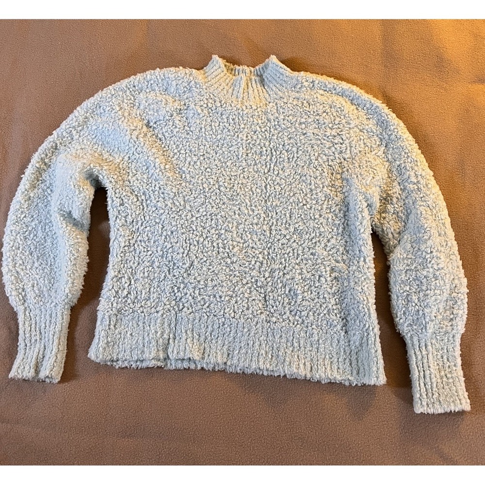 J.Crew Merino Wool Blend Bouclé Sweater Medium Light Blue Mock Neck Cozy Knit